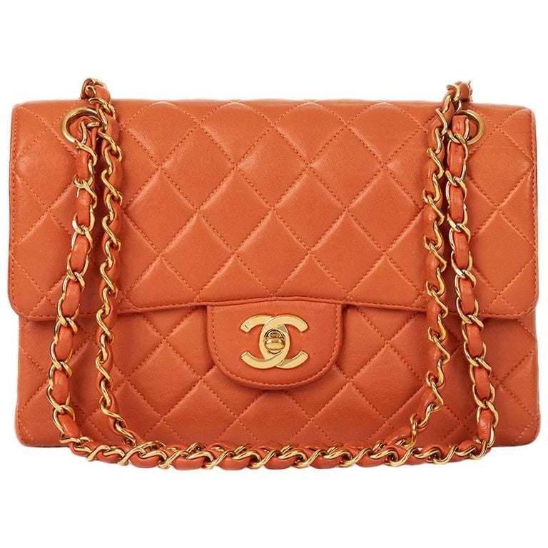 CHANEL Patent Quilted Mini Flap Orange 61089
