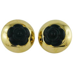 Chanel Vintage 1992 Black Camelia Clip-On Earrings