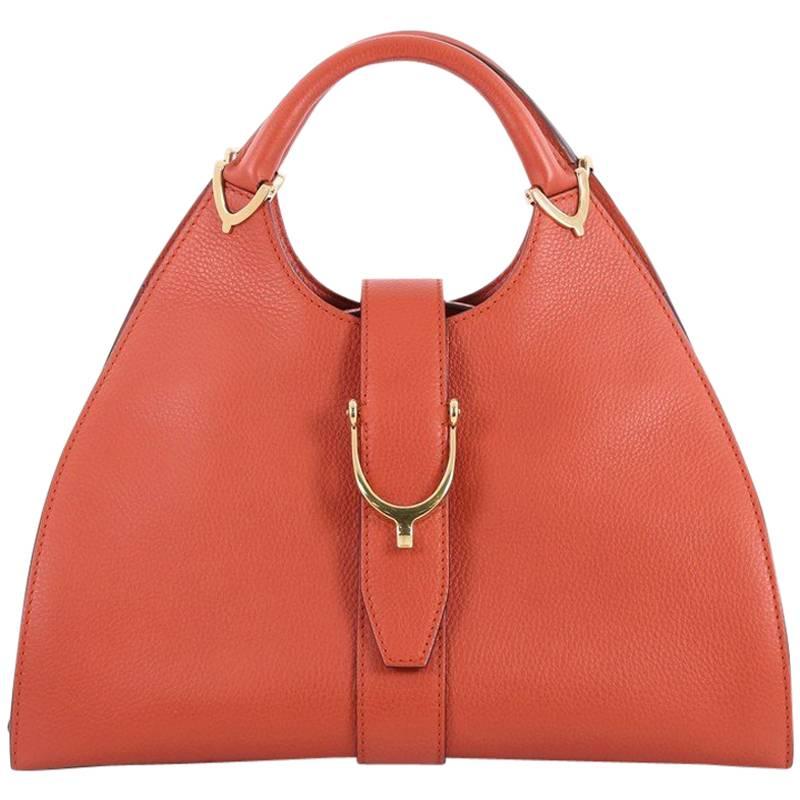 Gucci Large Stirrup Top Handle Leather Bag 