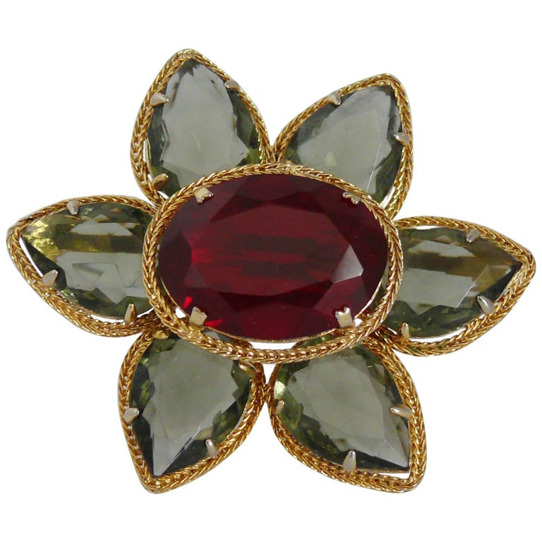 Christian Dior Vintage 1961 Jewelled Flower Brooch at 1stDibs