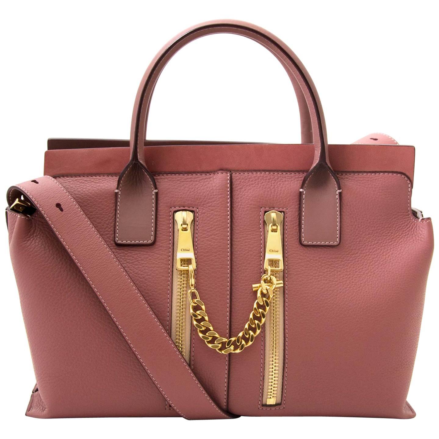 Chloe Pink Leather Cate Zipper Satchel Bag  For Sale