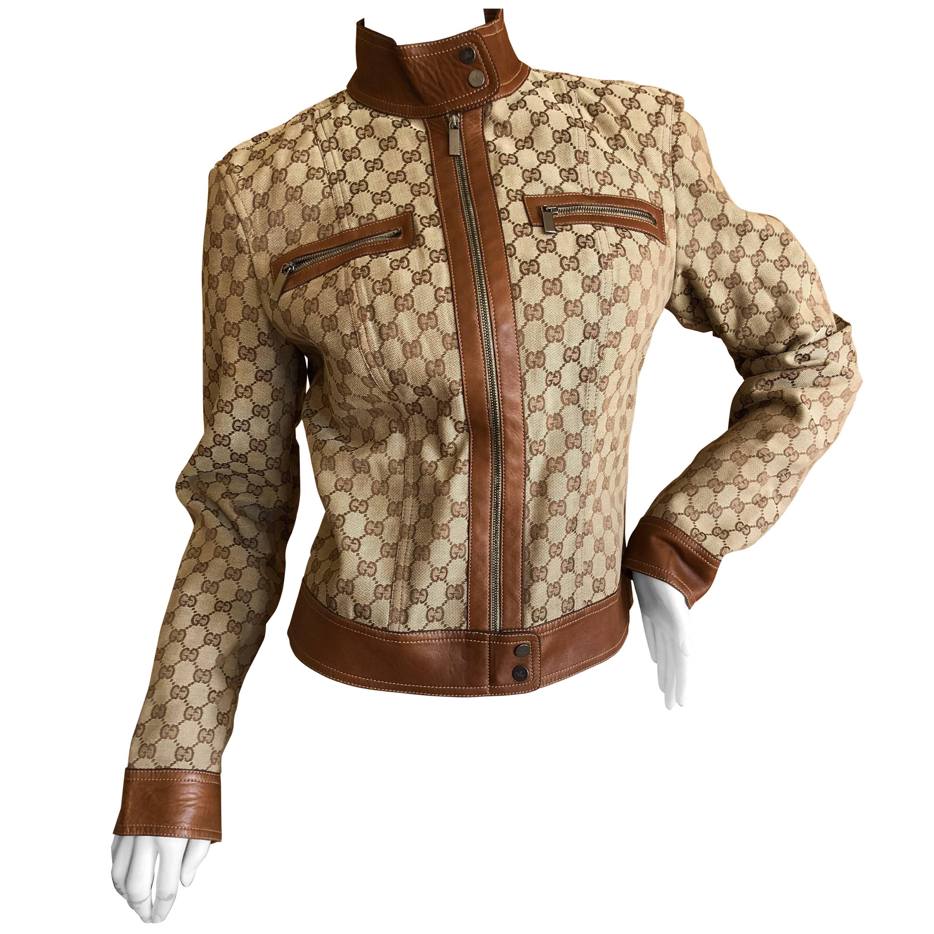 Gucci by Tom Ford Leather Monogram Moto Jacket, 2002 at 1stDibs | tom ford  gucci jacket