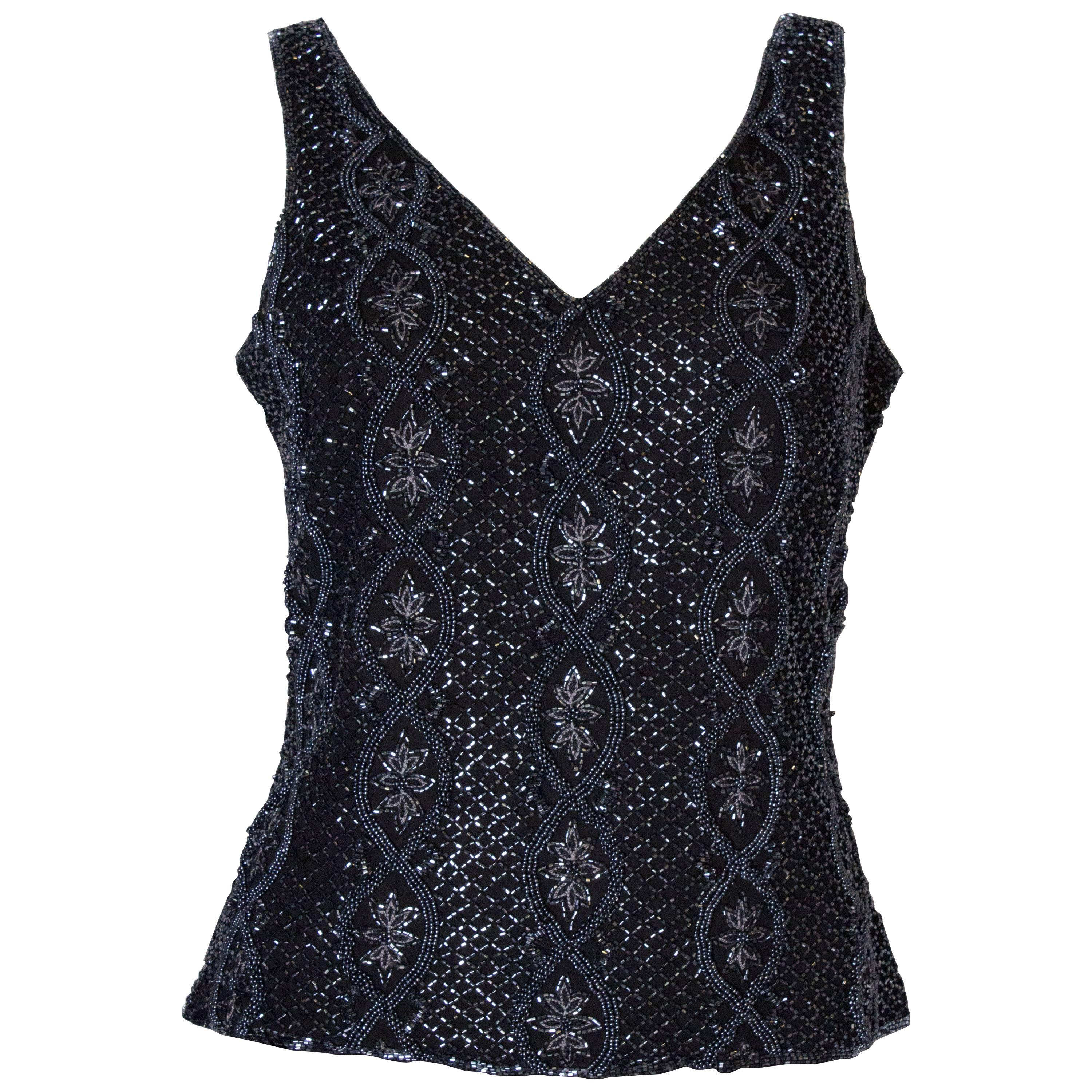 A Vintage 1980s black Beaded Evening Top by Adrianna Papelle For Sale