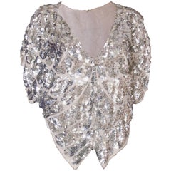 A Vintage 1980s Silver Sequin and Silk Butterfly Top