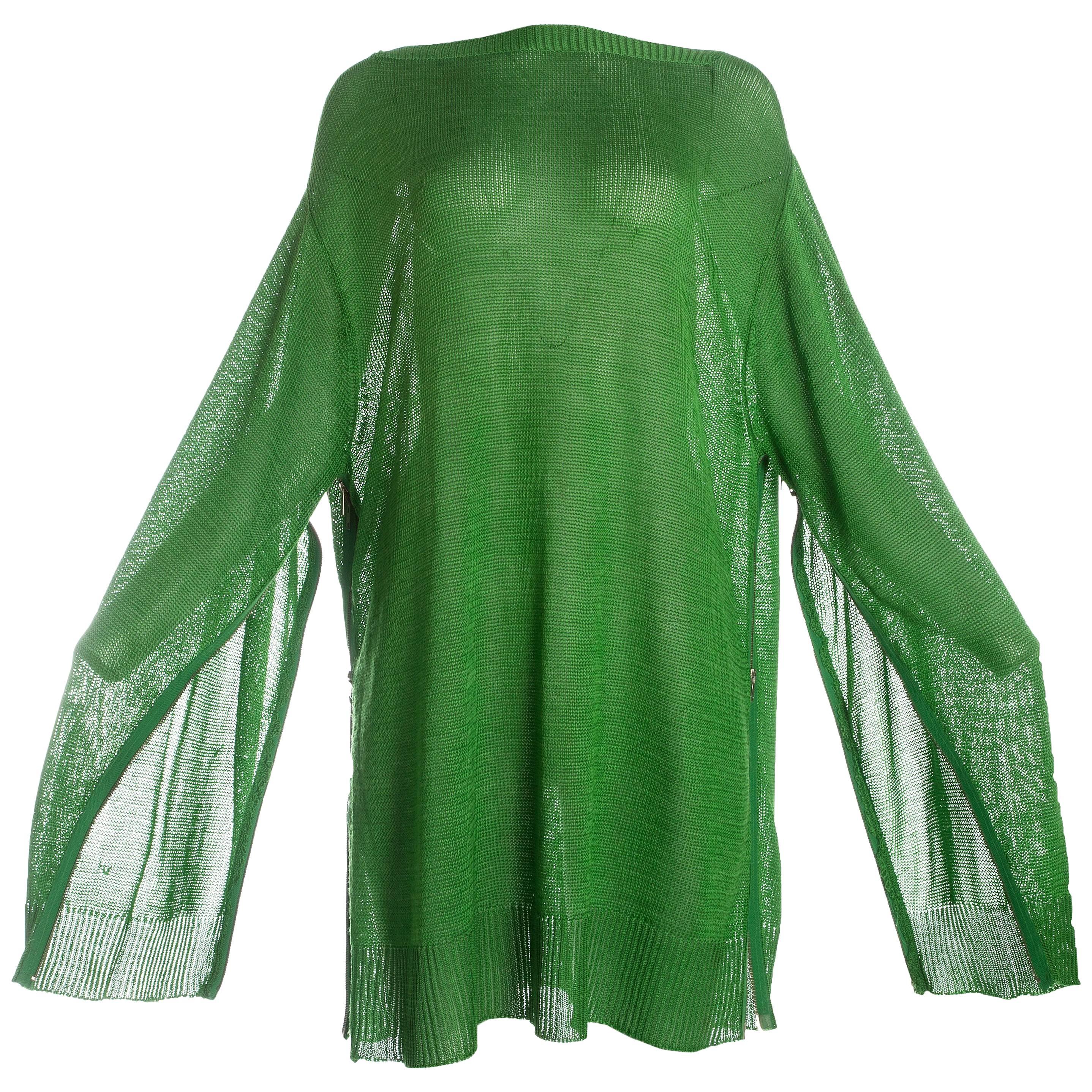 Yohji Yamamoto green acrylic knitted oversized sweater with zippers, A / W 1986