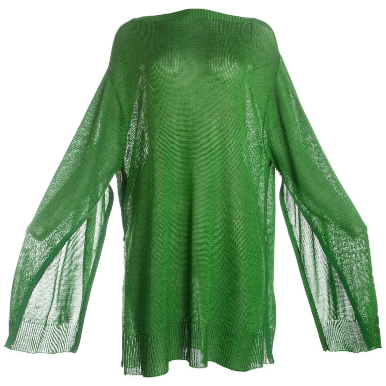 Yohji Yamamoto green acrylic knitted oversized sweater with zippers, A ...