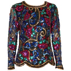 A vintage 1980s fully beaded evening top by Oleg Cassini, Black Tie Line