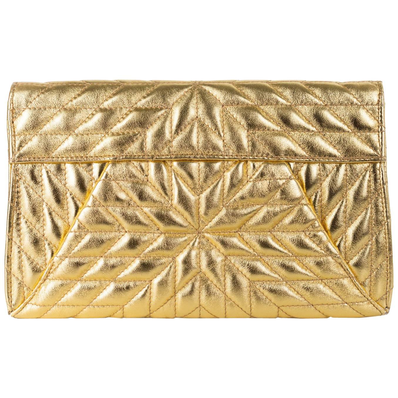 Roberto Cavalli Gold Metallic Large Quilted Shoulder Bag Clutch