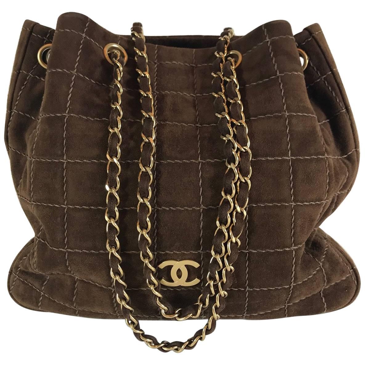 Chanel Suede Quilted Tote For Sale