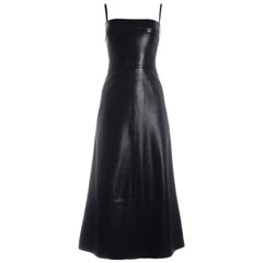 Gianni Versace black lambskin leather A-line ankle length dress, circa 1998