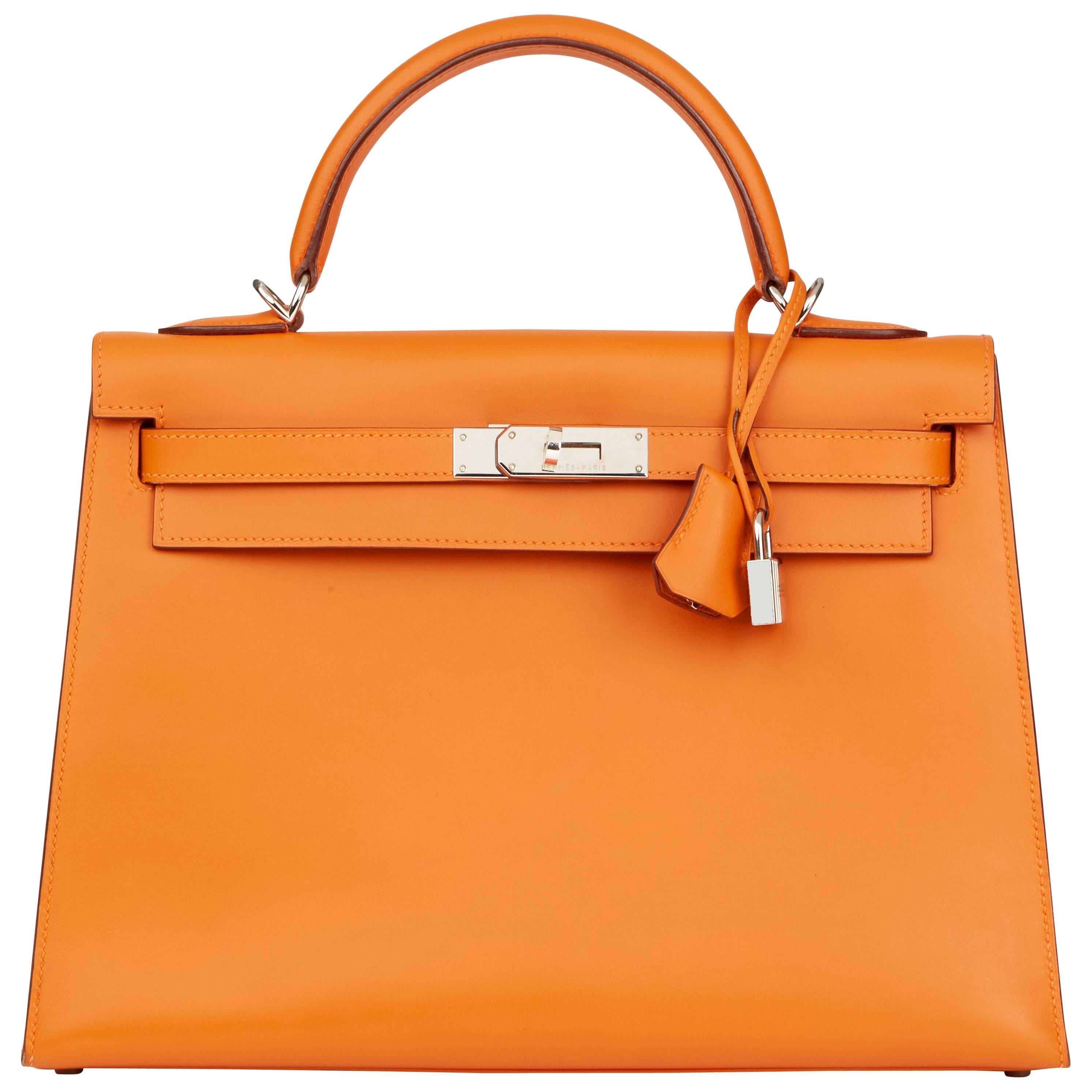 Hermes Orange H Calf Leather Kelly 32cm Sellier Bag, 2004 