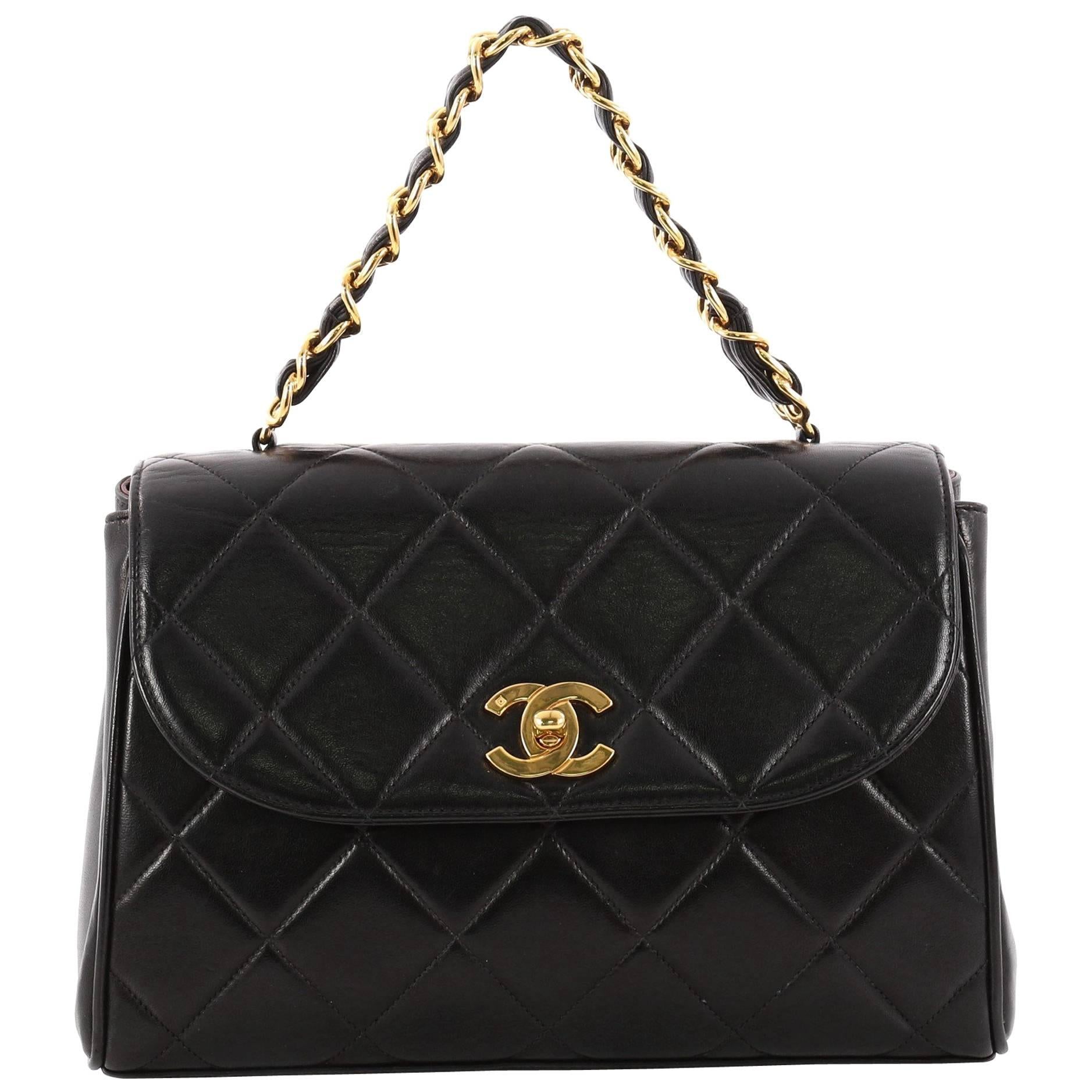 Chanel Vintage Square Chain Handle Flap Bag Quilted Lambskin Mini 