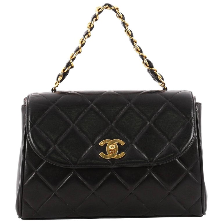 Chanel Vintage Square Chain Handle Flap Bag Quilted Lambskin Mini at