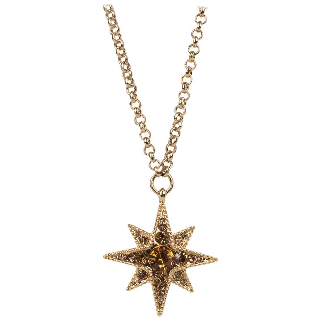 Roberto Cavalli Gold Star Swarovski Crystal Pendant Necklace For Sale