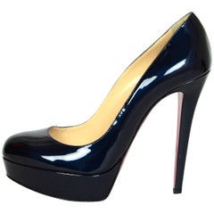 Christian Louboutin Dark Blue Patent Bianca 140mm Pumps Sz 38 with DB