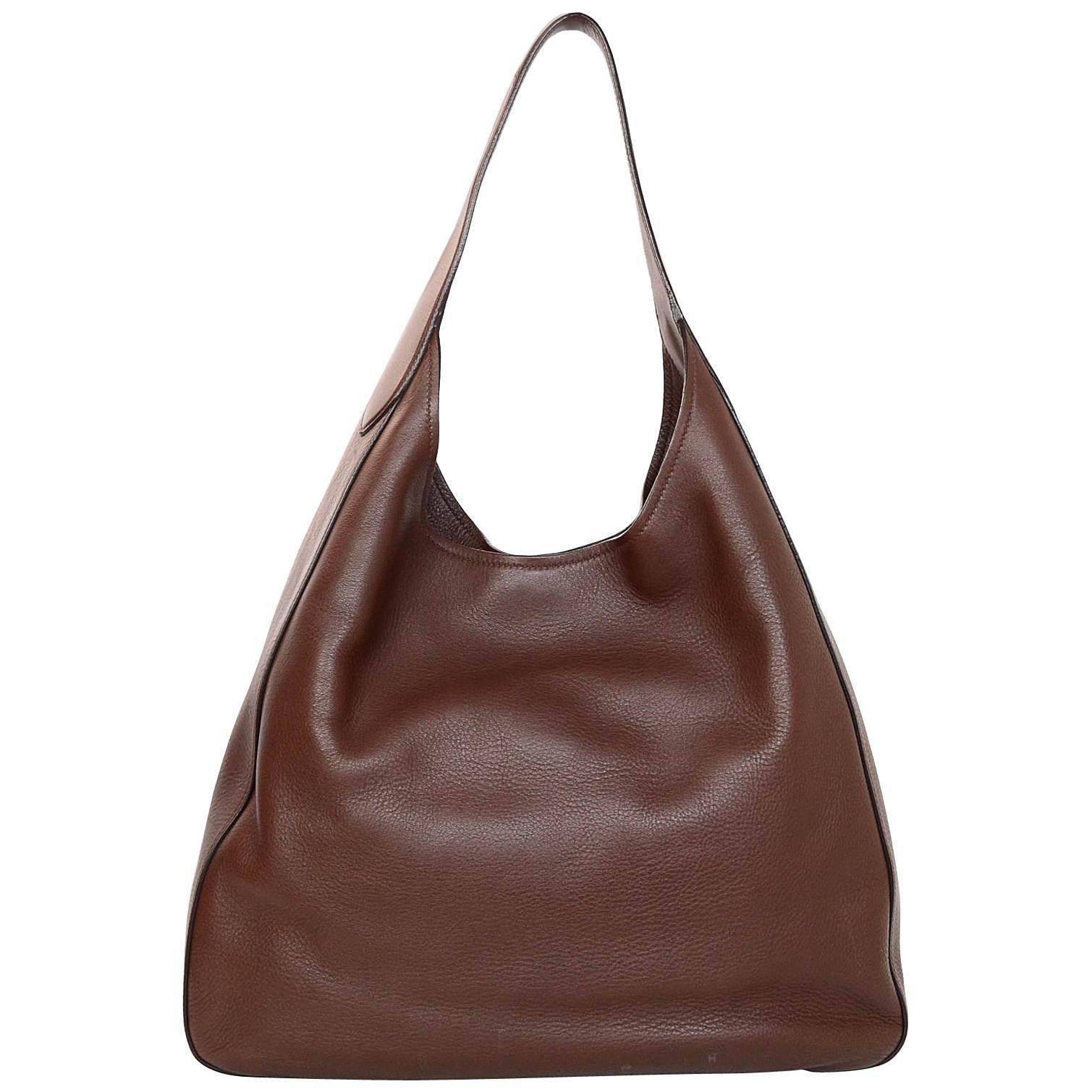 Prada Radica Brown Vitella Corsica Leather Hobo Bag