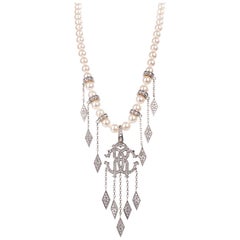 oberto Cavalli Pearl Swarovski Crystal Double Logo Choker Necklace