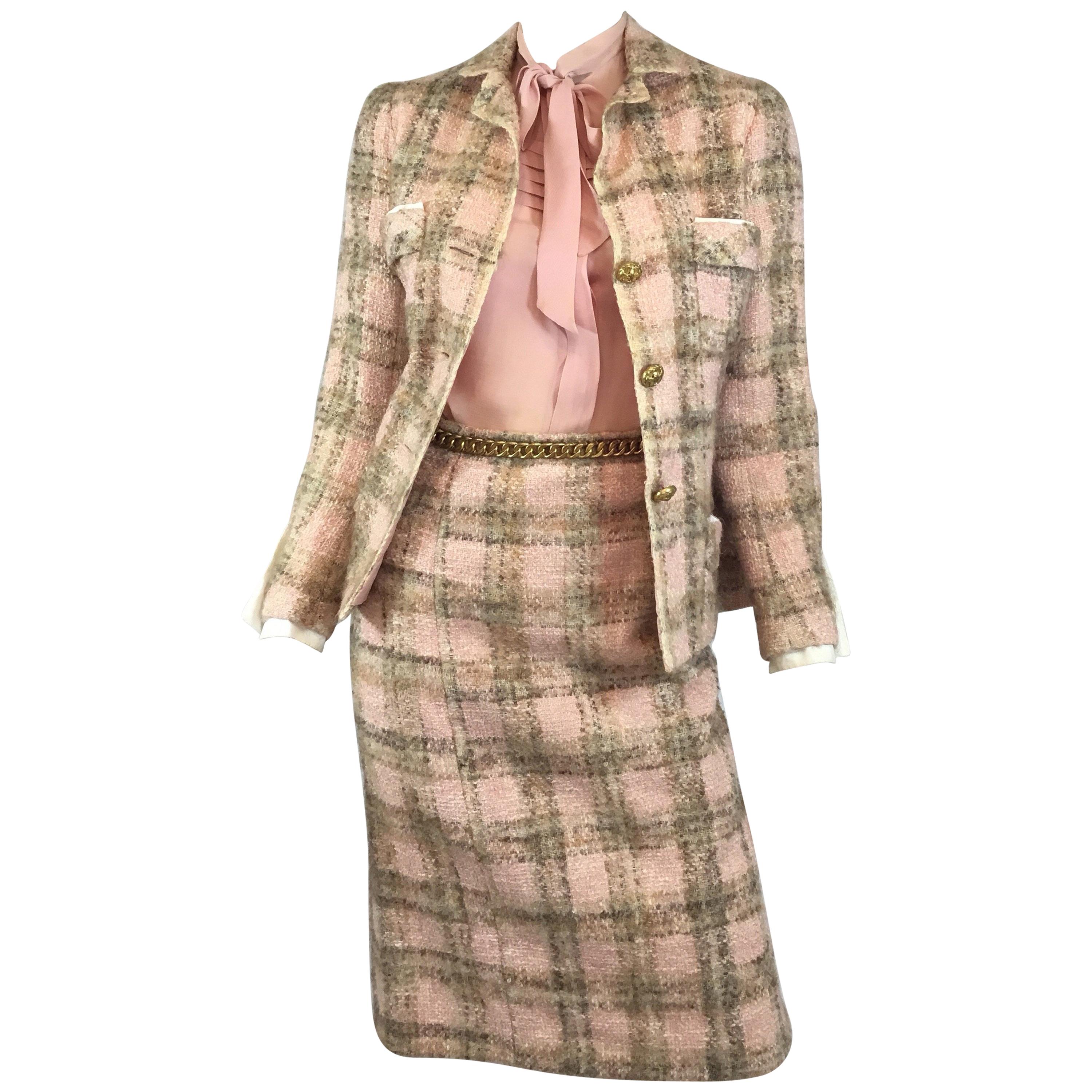 Chanel Couture 1960's Pink Tweed Skirt Suit at 1stDibs