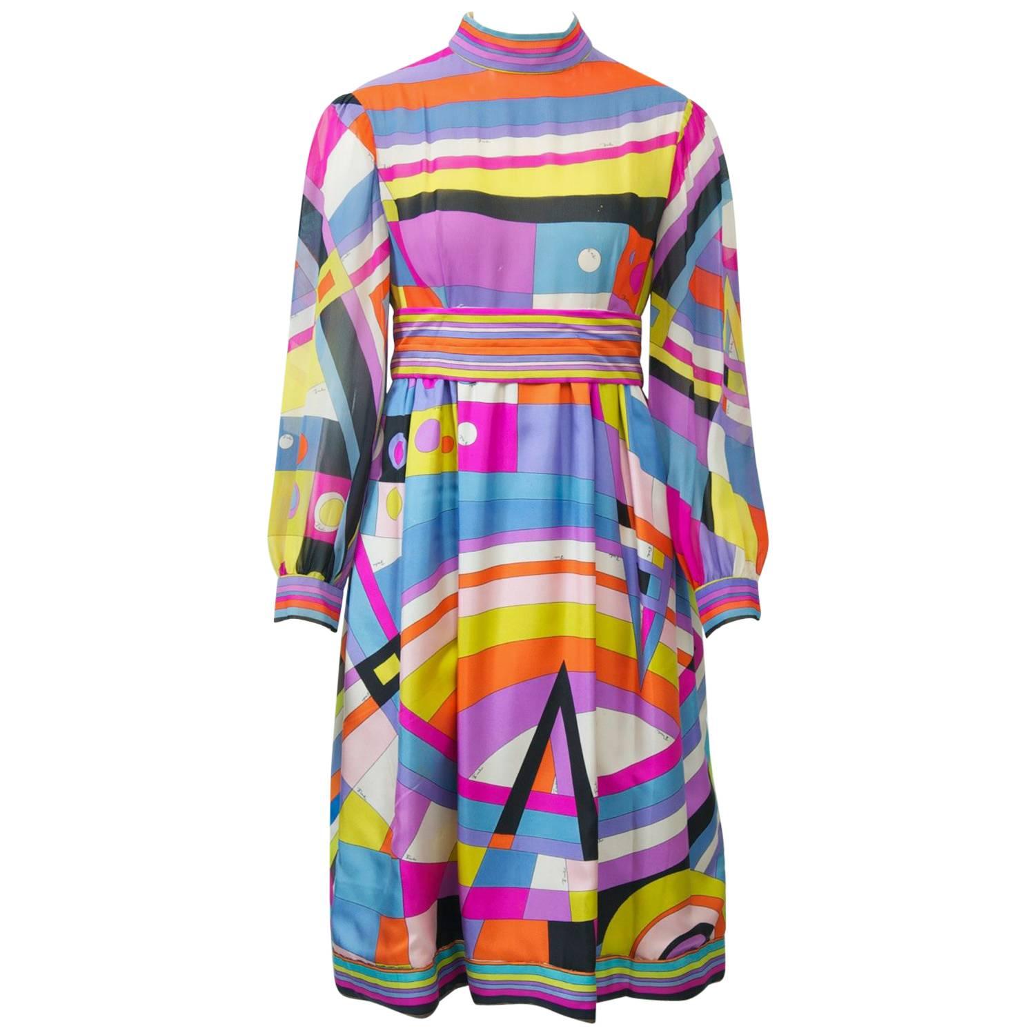 Pucci Silk Print 1960s Empire Dress For Sale