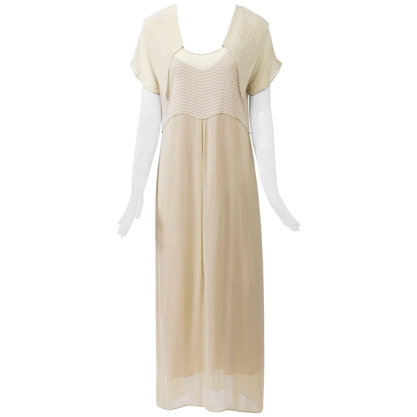 Victoria Falls Sheer Beige Midi Dress and Slip For Sale