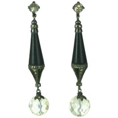 Boucles d'oreilles inhabituelles en marcassite et cristal de roche de style Art Déco français