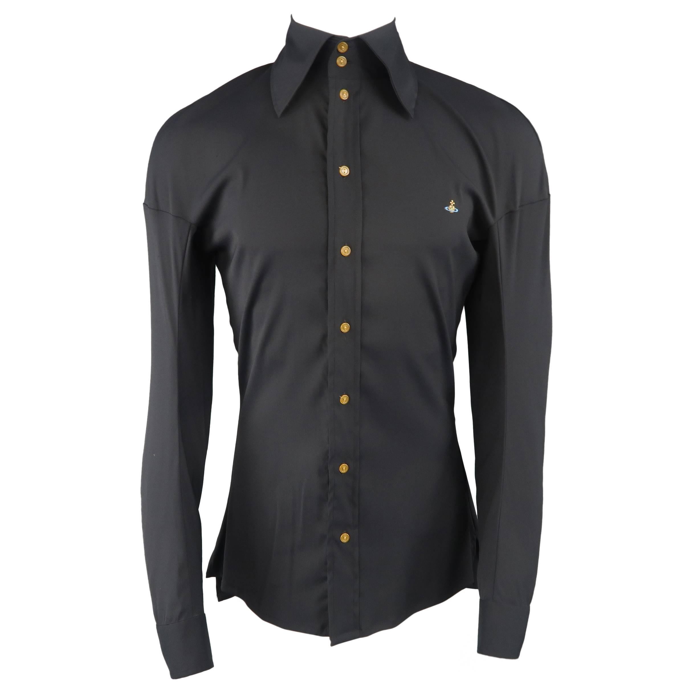 Vivienne Westwood Black Stretch Wool High Collar Orb Shirt