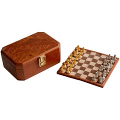 Vintage Gucci Burl Wood Box Chess Set Bar Game Travel Set Rare 1970s 