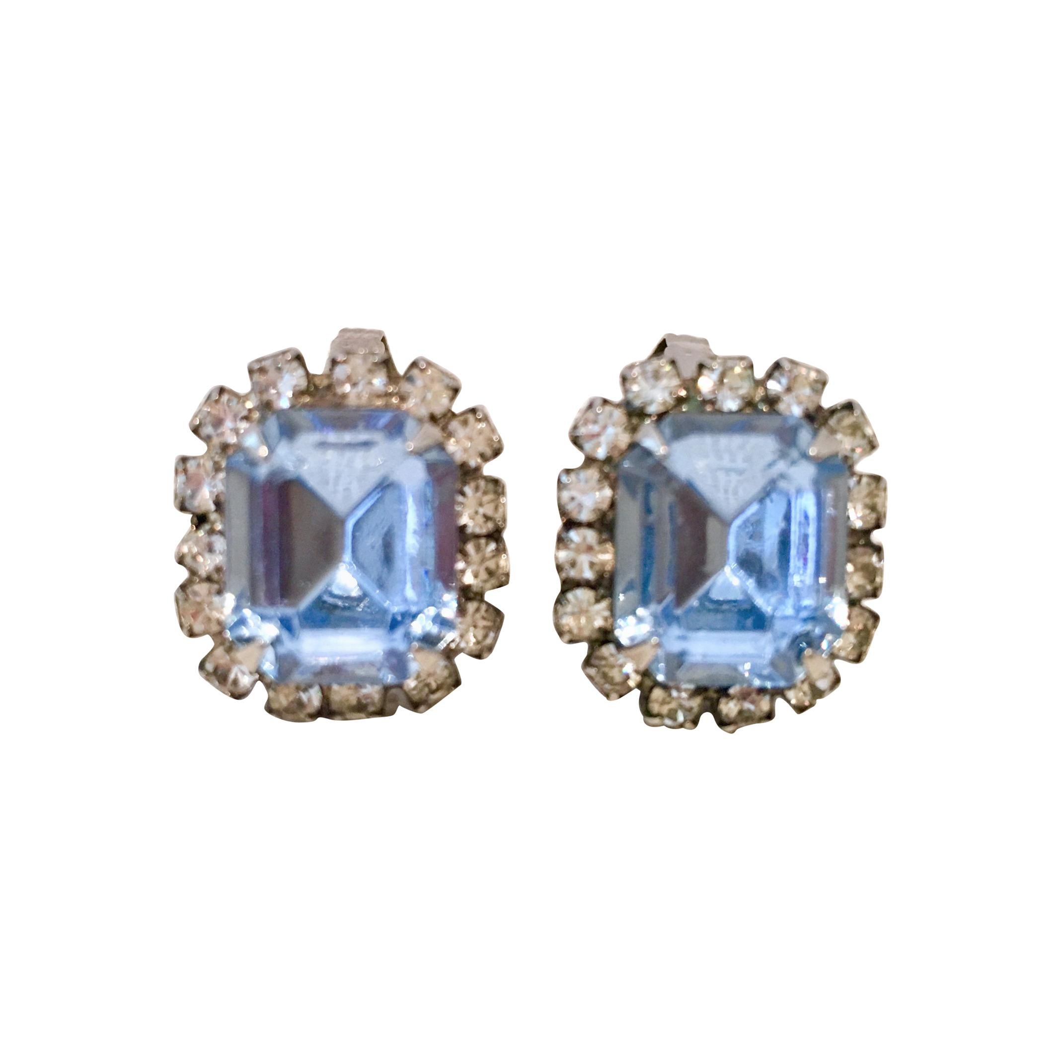 50'S Silver & Austrian Crystal Rhinestone Earrings