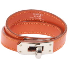 HERMES Tadelakt Leather Kelly Double Tour Bracelet Orange with box