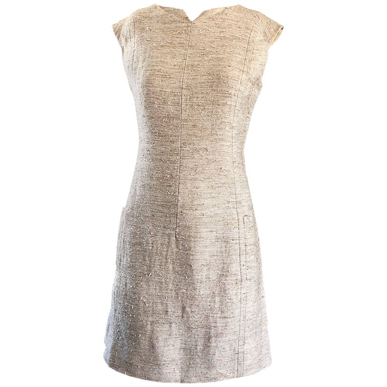 Chic 1960s Oatmeal Beige Irish Linen Vintage 60s A Line Dress w ...