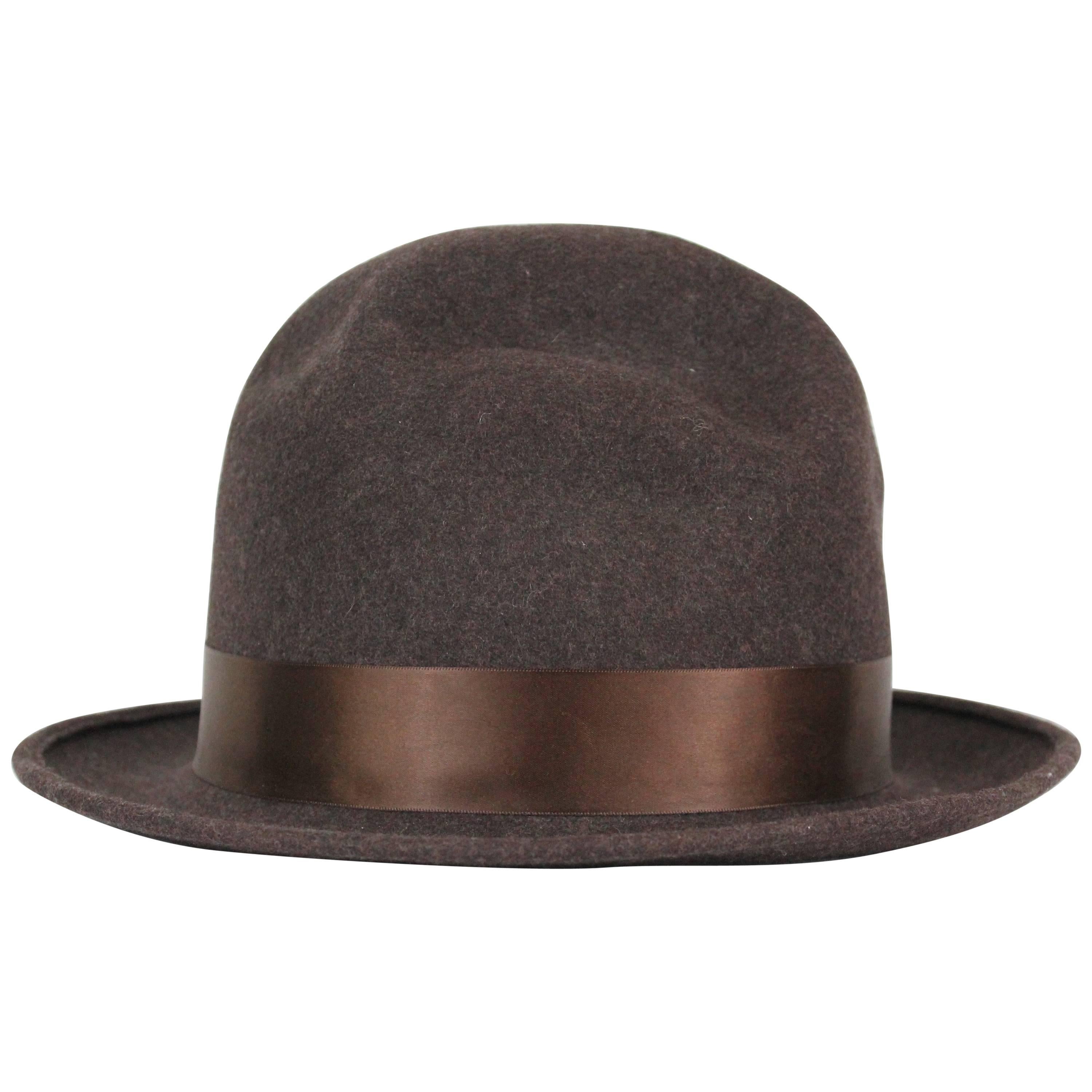 Christian Dior Brown Wool Felt Bowler Hat, c. 2000's, US Hat Size 8