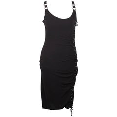 Versace Silk Sleeveless Little Black Dress with Lace Up Detail Size 40