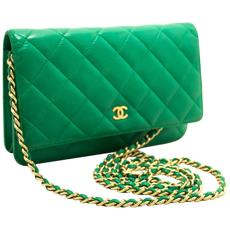 CHANEL Green Wallet On Chain WOC Shoulder Bag Crossbody Clutch