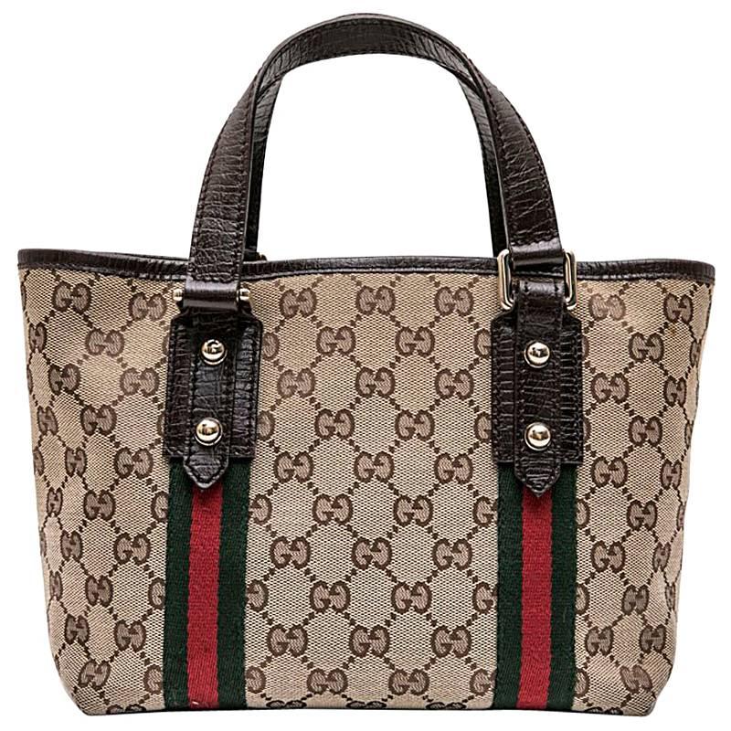 GUCCI Vintage Bag in Brown and Beige Monogram Canvas with Red and Green  Stripes at 1stDibs