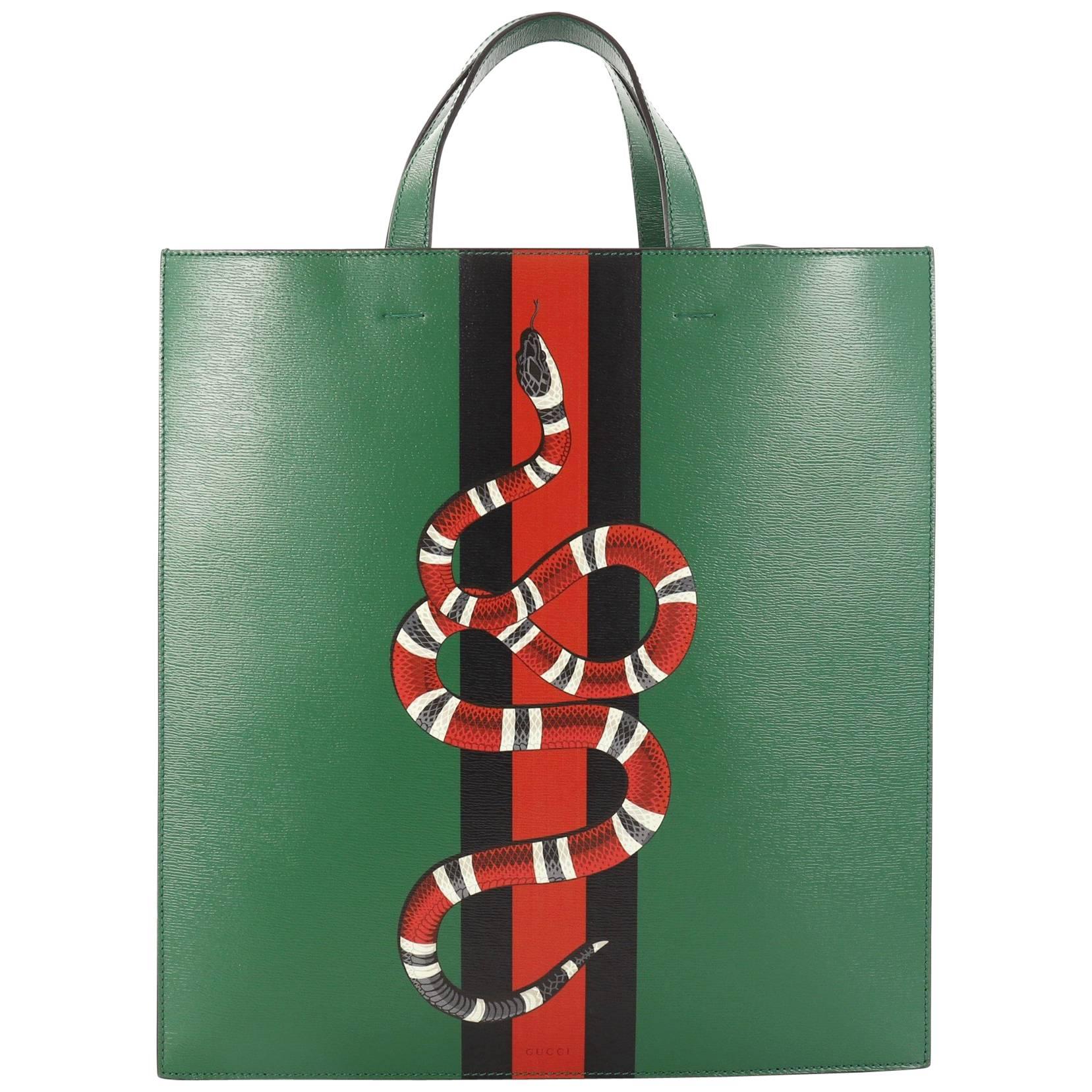 Gucci Web and Snake Convertible Soft Open Tote Printed Leather Tall 