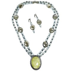 Signed E. R. Roselli 2-Strand Necklace & Clip Earrings Set