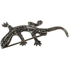 Vintage Sterling Silver & Marcasite Alligator Brooch