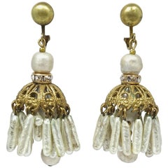 Vintage Miriam Haskell Faux Pearl Dangling Earrings
