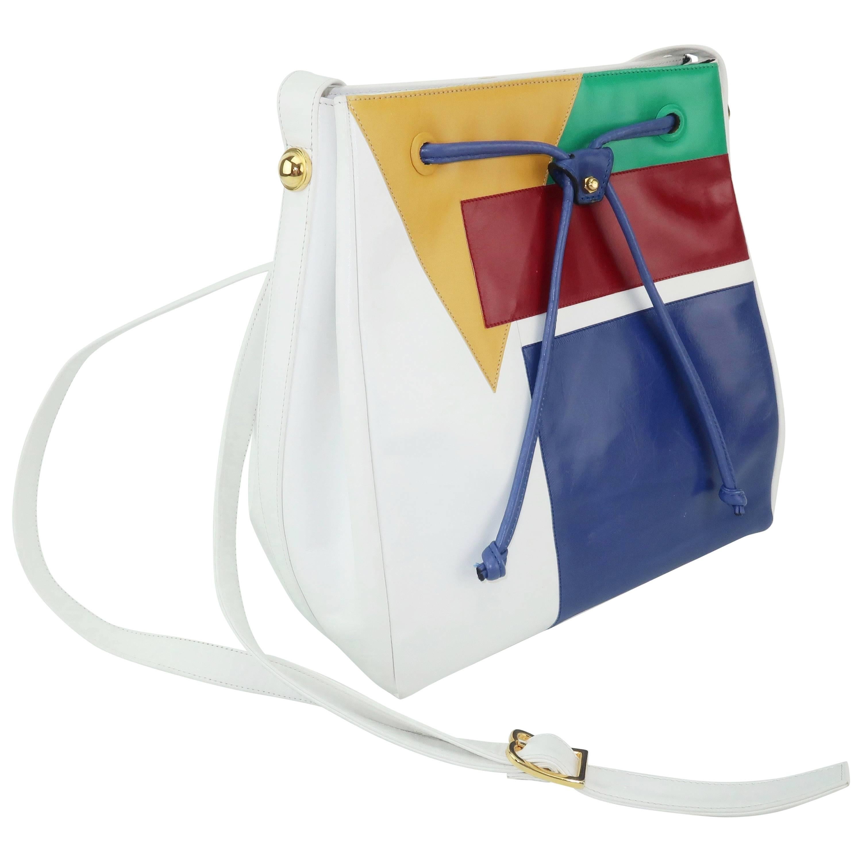 1980's Bruno Magli Bright Color Block Leather Handbag