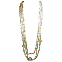 louis feraud necklace Vintage Signed Louis Feraud Bijoux Triple Strand Faux Pearl Necklace