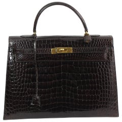 Hermes Vintage Brown Kelly Croco 35. Excellent Condition