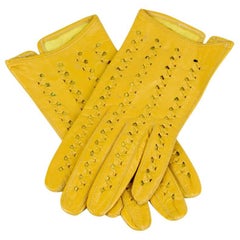 Yellow Punched & Woven Vintage Smooth Leather Gloves