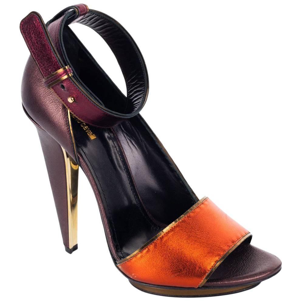 Roberto Cavalli Womens Brown Satin Ankle Strap Pumps For Sale
