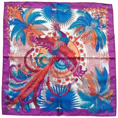 Hermès Gavroche Pocket Square Mythiques Phoenix Fuchsia Cobalt Orange 42cm Scarf