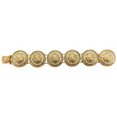 Retro 1990's Gianni Versace Gold-Plated Medusa Head with Rhinestones Bracelet