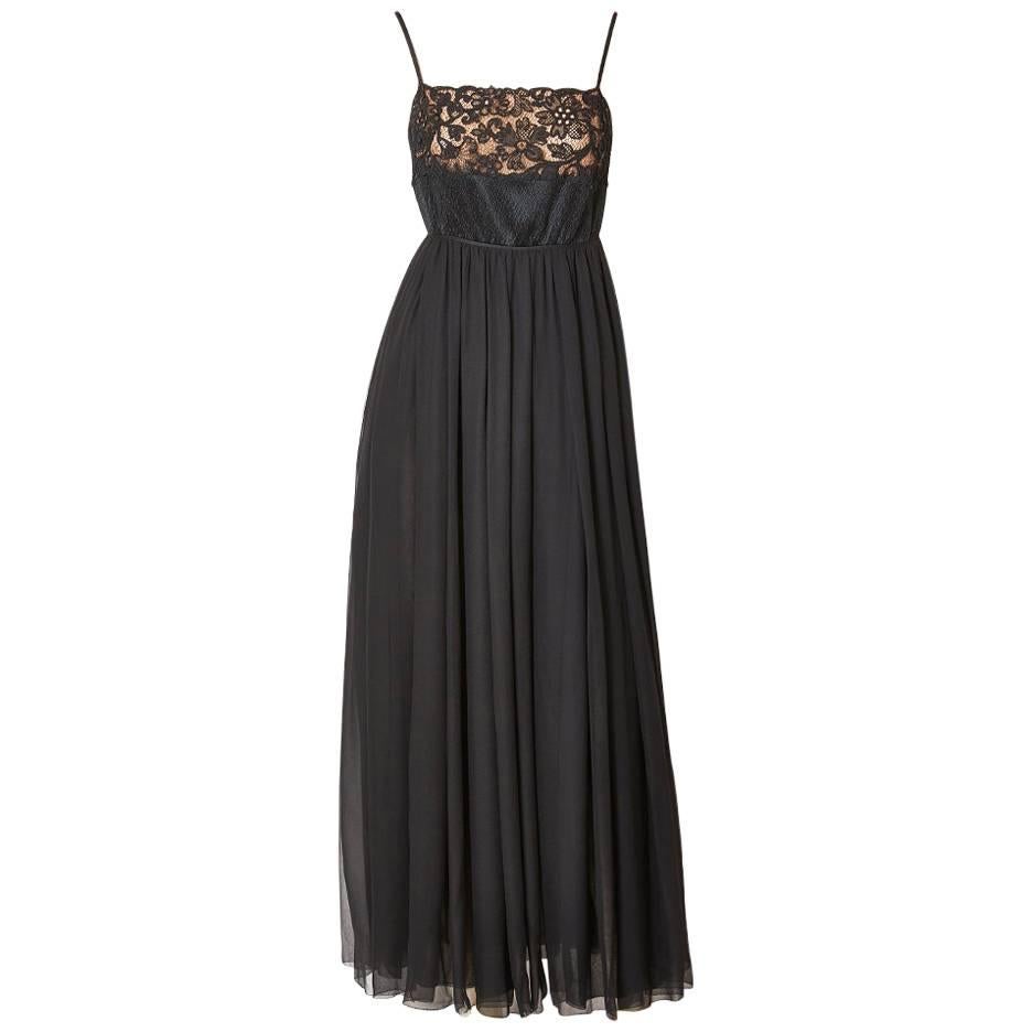Galanos Chiffon and Lace Open Back Gown For Sale at 1stDibs