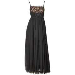 Retro Galanos Chiffon and Lace Open Back Gown