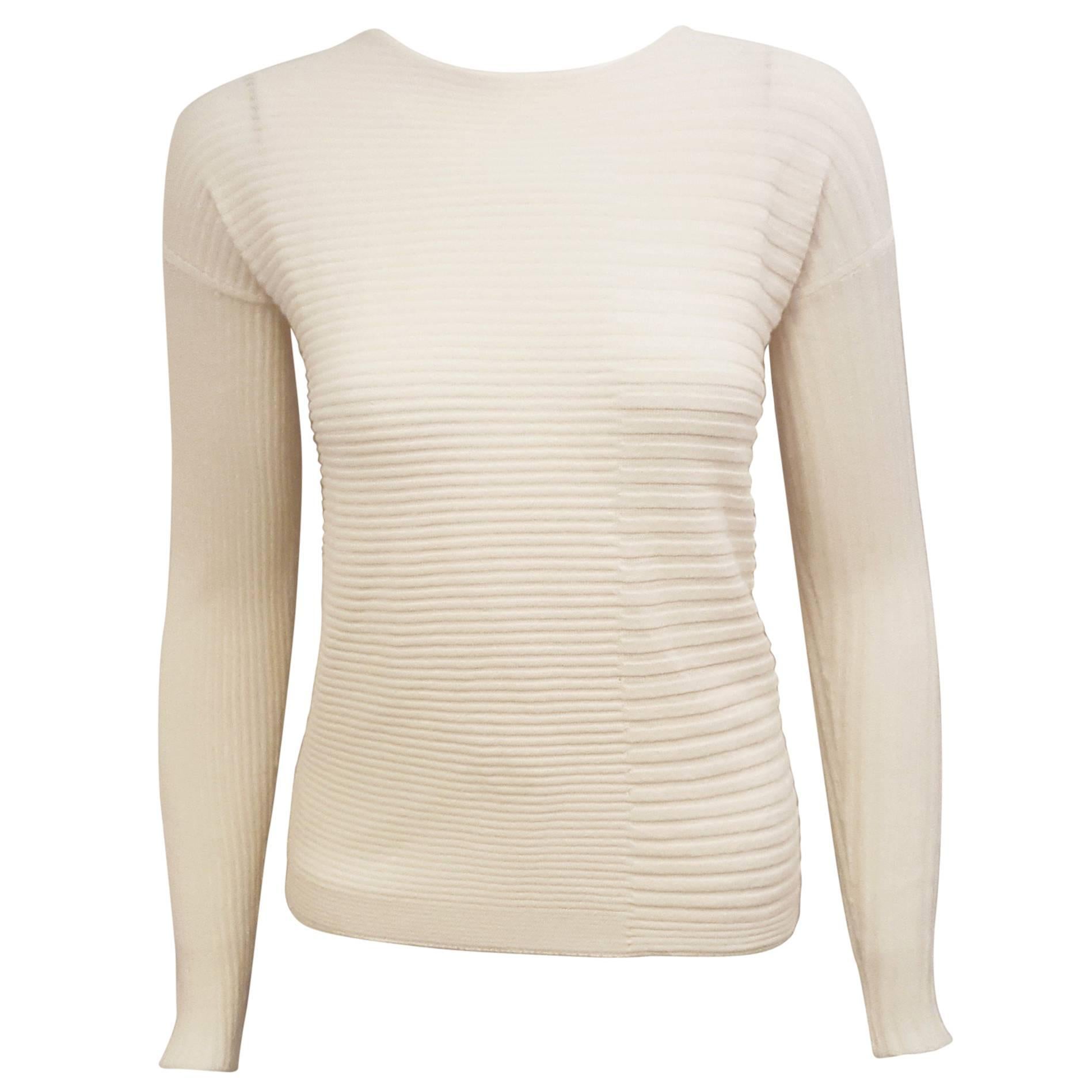 Loro Piana Ivory Cashmere and Silk Long Sleeve Pullover Sweater For Sale