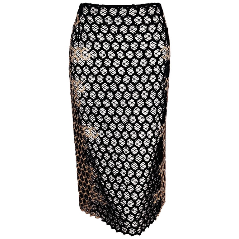 Alexander McQueen Black and Gold Tone Honeycomb Design Skirt For Sale ...