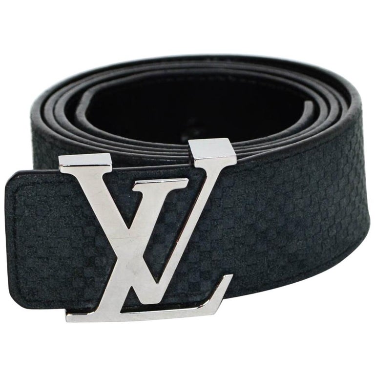Louis Vuitton Carbone Black Suede Mini Damier LV Initials Belt Sz 100 For Sale at 1stdibs